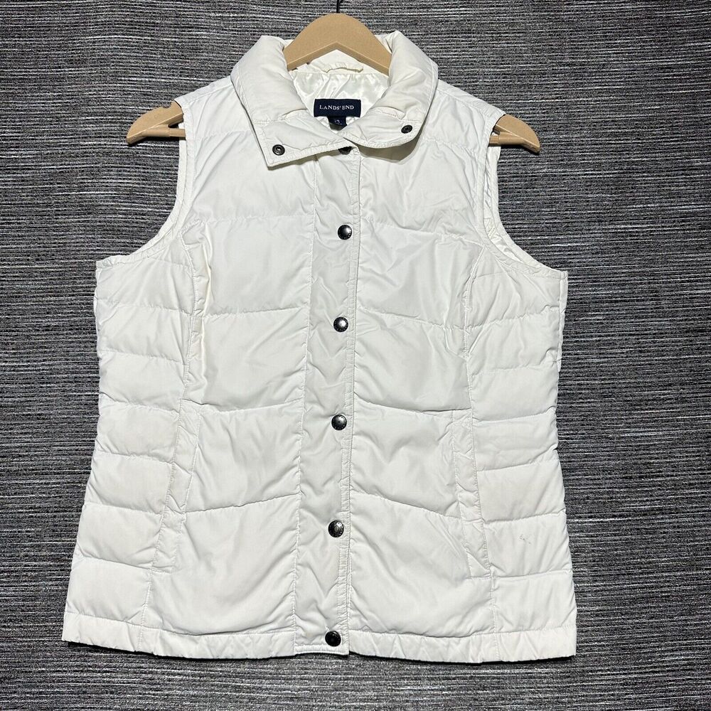 Lands' End Women's Puffer Vest Jacket XS (2-4) White Nylon
